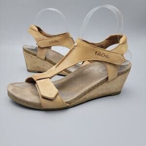 Taos Sandals Womens Sheila Brown Leather Wedge Open Toe Comfort Size 9-9.5
